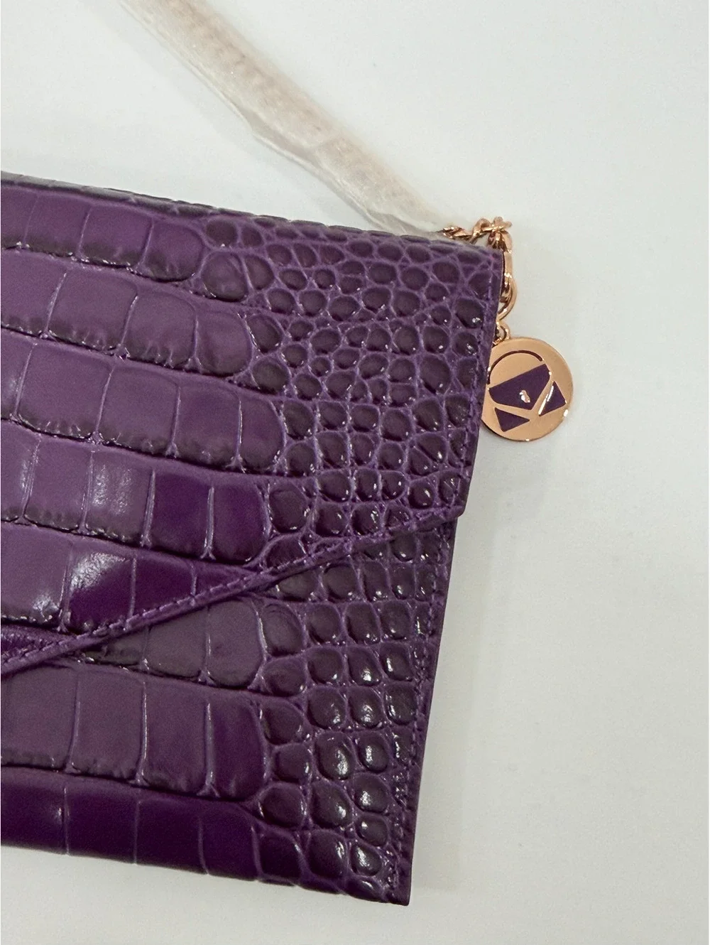 New Kerry Washington Dee Ocleppo Purple Purse Crocodile Embossed Clutch Bag NWT